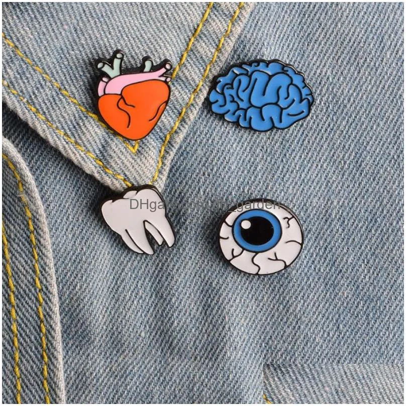 Pins, Brooches Cartoon Drop Oil Human Organ Brooch Pin For Collar Sweater Coat Brain Eye Tooth Heart Lapel Brooches Accessories Whole Dheag