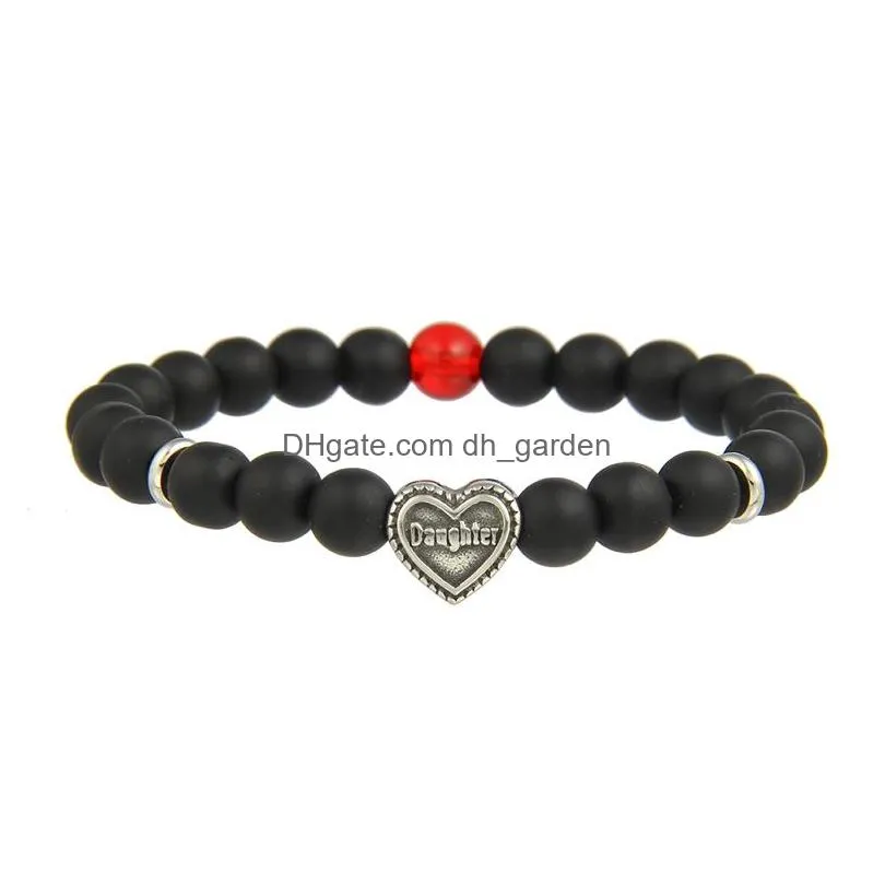 Beaded 8Mm Black Matte Beads Natural Stone Bracelets For Women Designer Jewelry Elasticity Bracelet With Heart-Shape Mom Da Dhgarden Dhfi8