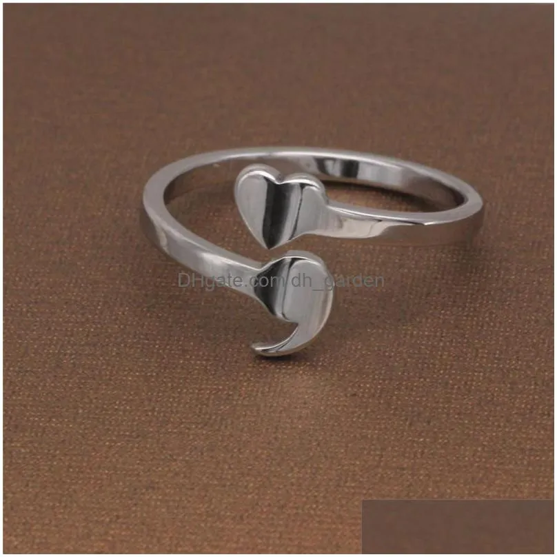 Cluster Rings Stainless Steel Finger Rings 6-10 Size Heart Semicolon Opening Adjustable Ring For Women Men Fashion Unique D Dhgarden Dhsda