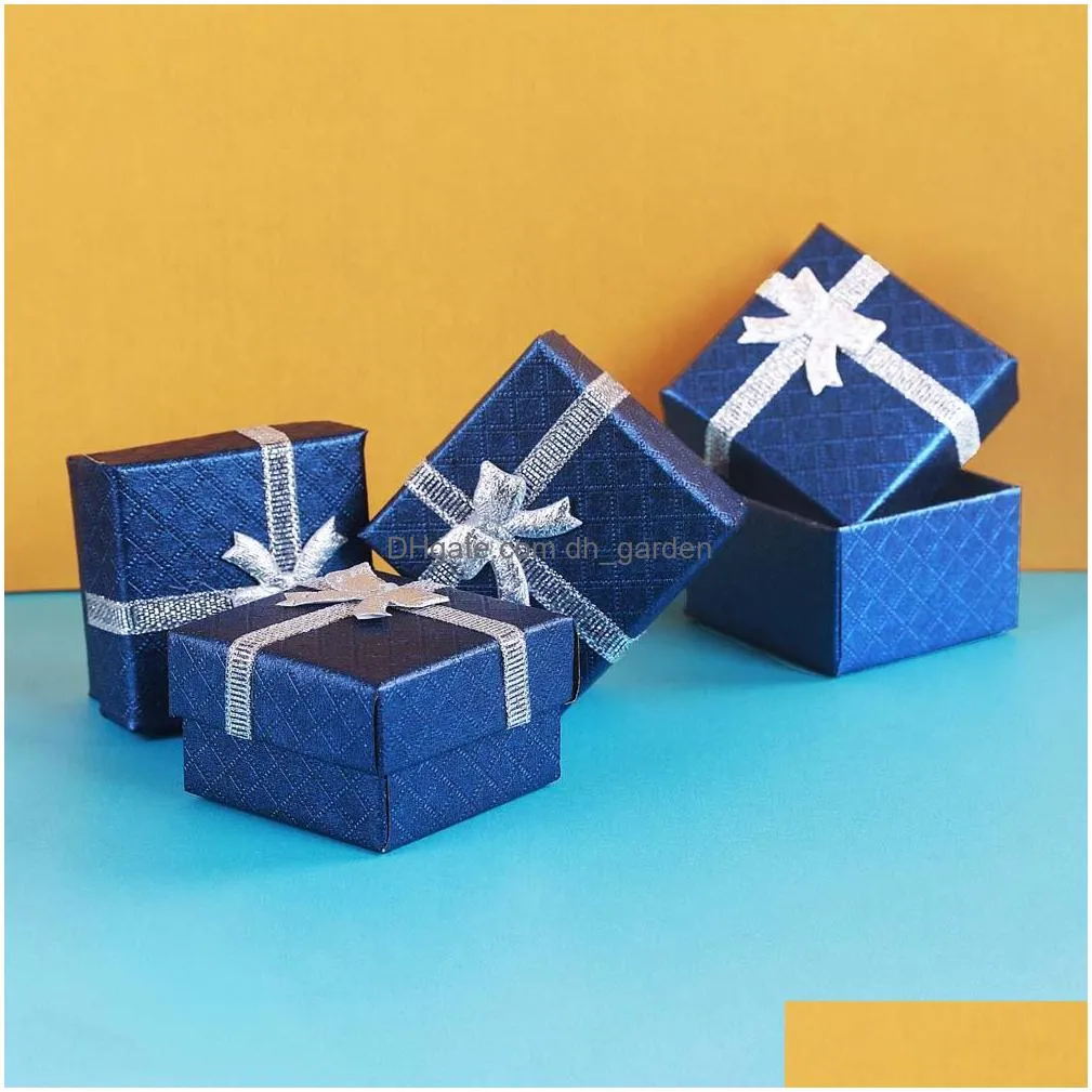 Other Handmade Fancy Paper Cardboard Box For Small Ring Jewelry 464630Mm Blue Color Lovely Gift With Sweet Ribbon Drop Deliv Dhgarden Dh7Qe