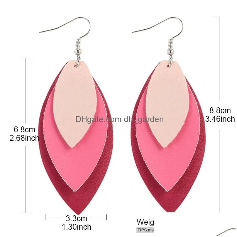 Dangle & Chandelier Fashion Three Layer Leaf Pu Leather Dnagle Earring For Women Unique Designer Colorf Sier Plated Hook Dr Dhgarden Dhmcs