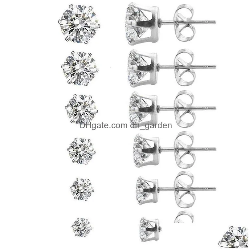 Stud New Fashion Stainless Steel Zircon Stone Stud Earring Flowers Shape Micro-Inlaid Rhinestone Piercing Earrings For Wome Dhgarden Dhzws