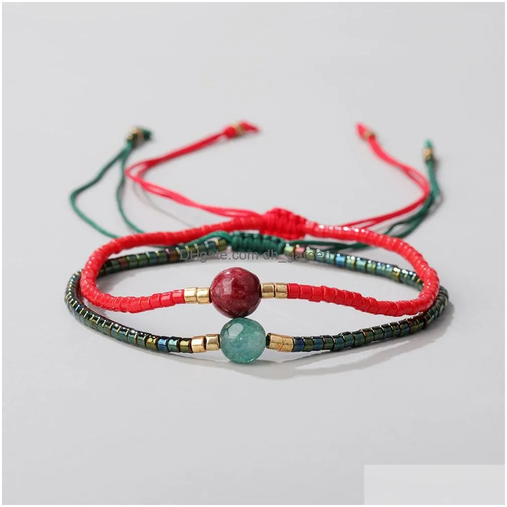 Chain Fashion Handmade Woven Rope Chain Thin Seed Beads Bracelet Boho Natural Stone Beaded Bracelets For Women Jewelry Drop Dhgarden Dhmin
