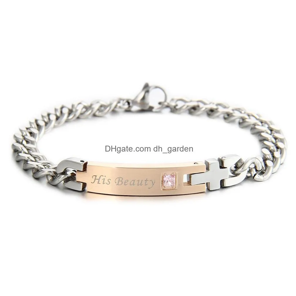 Charm Bracelets High Quality Stainless Steel His Queen Her King Couple Chain Bracelet For Women Adjustable Jewelry Valentin Dhgarden Dhgul