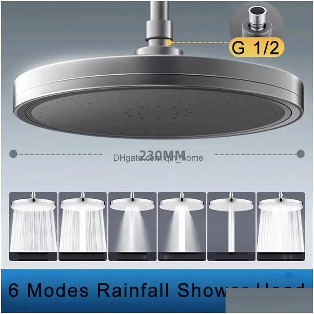 bathroom shower heads large flow supercharge rainfall ceiling mounted head silver 6 modes abs thicken high pressure accessories 231205