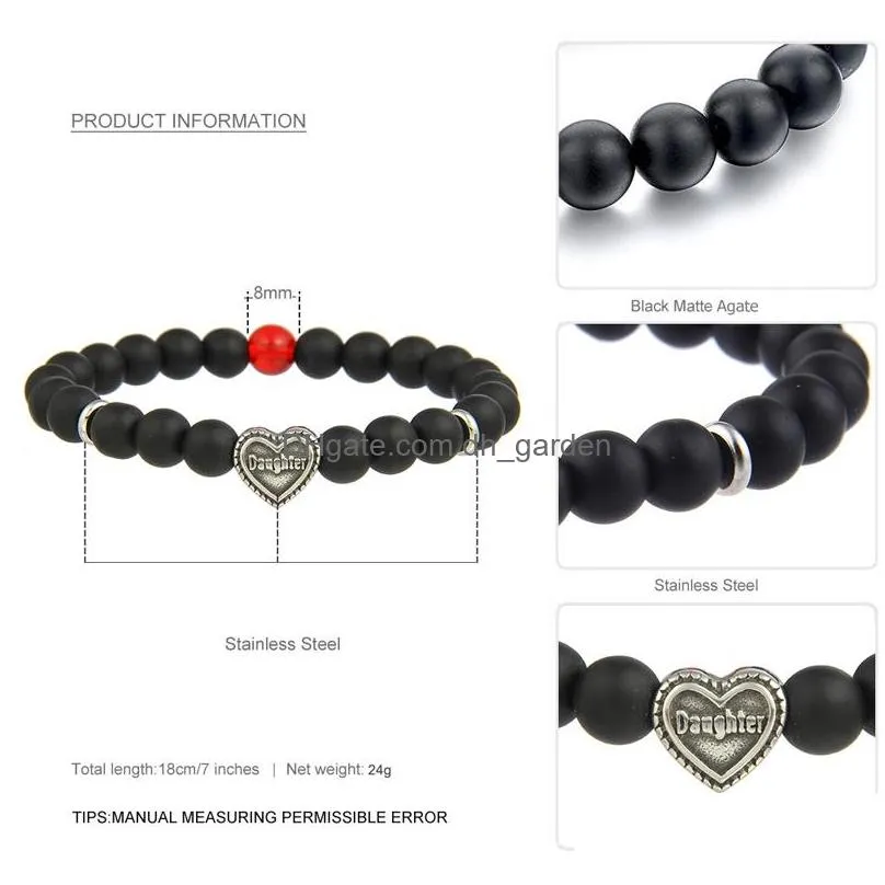 Beaded 8Mm Black Matte Beads Natural Stone Bracelets For Women Designer Jewelry Elasticity Bracelet With Heart-Shape Mom Da Dhgarden Dhfi8
