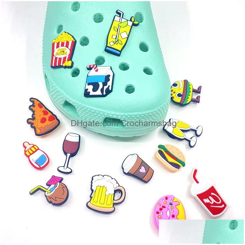 Shoe Parts & Accessories Moq 100Pcs Plastic Buttons Game Beer Clog Charms Soft Pvc Coffee Shoe Charm Accessories Decorations Custom Ji Dhwzx