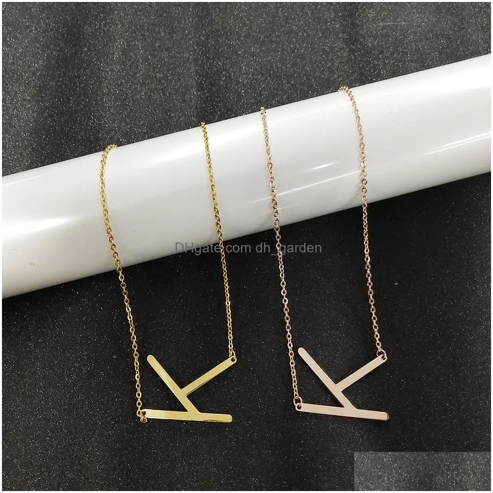 Pendant Necklaces Stainless Steel Initial Alphabet 26 Letters Script Name Pendant Chain Necklace From A-Z Sier Rose Gold Jew Dhgarden Dhdk9