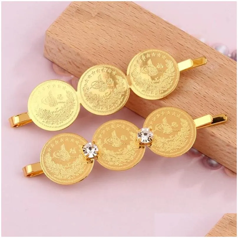 hair clips turkish coin slide gold plated ethnic wedding accessories bridal girls arabic vintage hairwear bride gifts