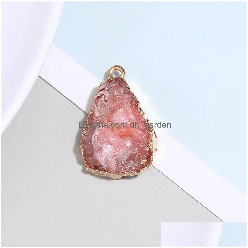 Charms New Resin Druzy Irregar Stone Pendant For Necklaces Bracelet Geometric Natural Charm Gold Women Girls Jewelry Making Dhgarden Dhssv