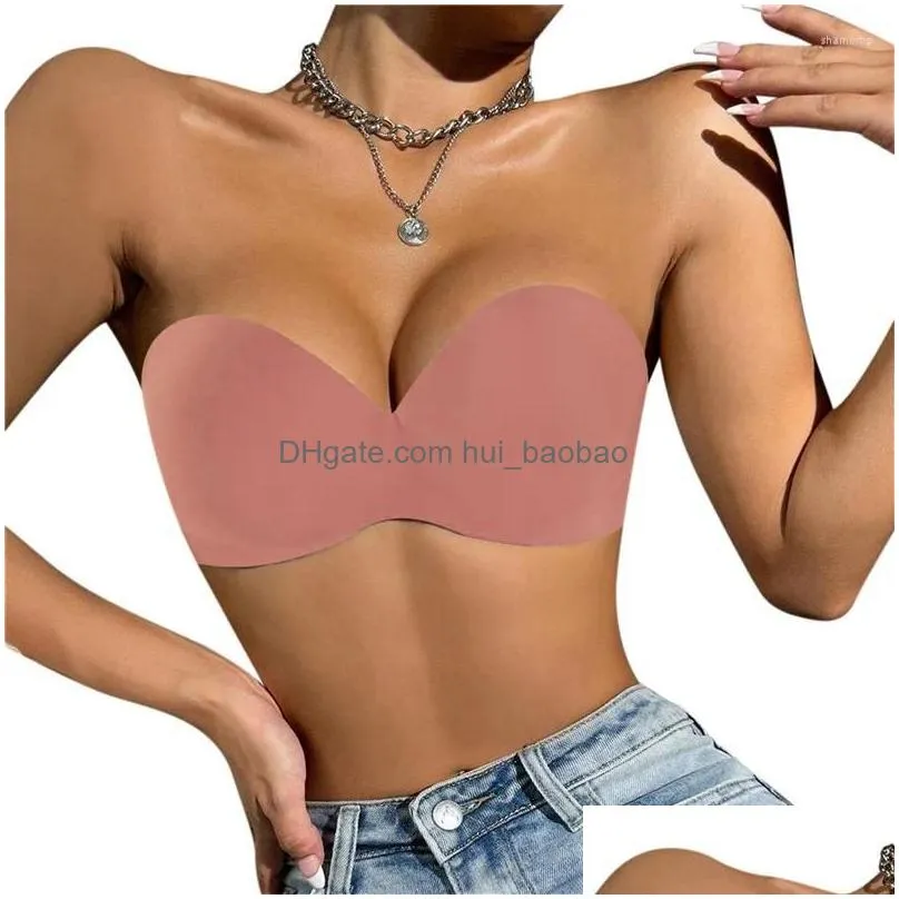 yoga outfit sexy invisible bandeau bra strapless women gathering underwear solid color brassiere intimates breathable tube top