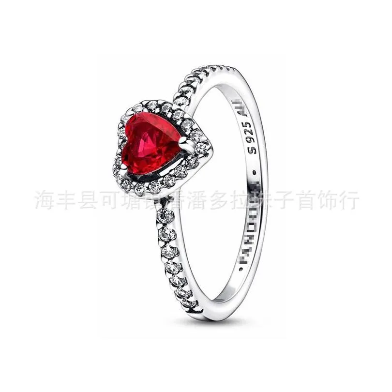 Band Rings 925 Pound Sier New Fashionable Charm Original Ring Red Heart Womens Fl Diamond Rose Gold Gift For Daughters And Drop Deliv Otevc
