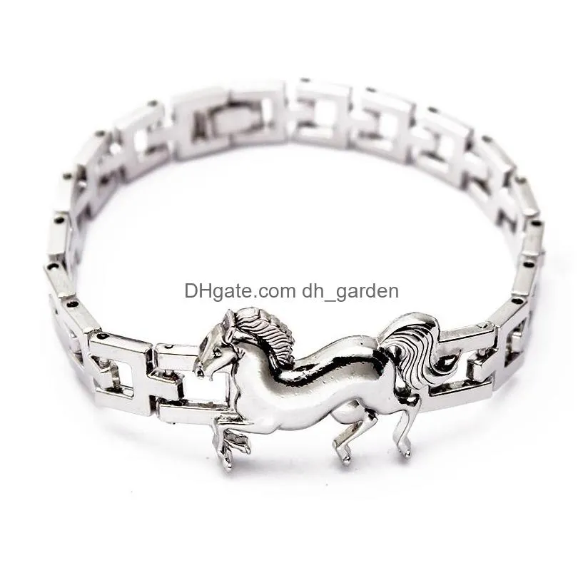 Bangle High Quality Stainless Steel Horse Charm Bracelet For Women Thick Watch Chain Europe Style Fashion Jewelry Wholesale Dhgarden Dhobq