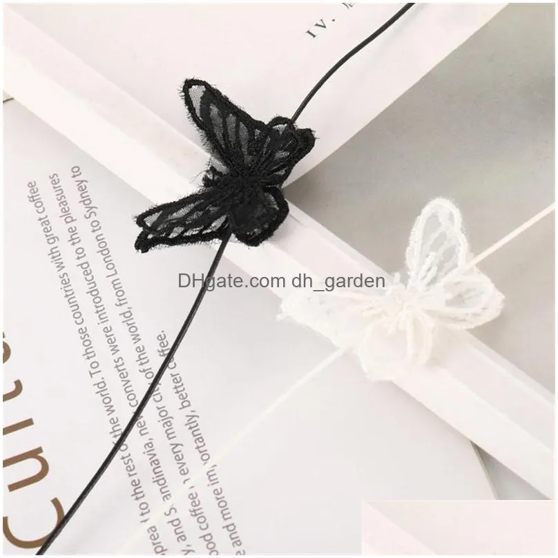 Pendant Necklaces Fashion White/Black Lace Butterfly Choker Necklace For Women Clavicle Chain Korea Style Elegant Jewelry Gi Dhgarden Dhluv