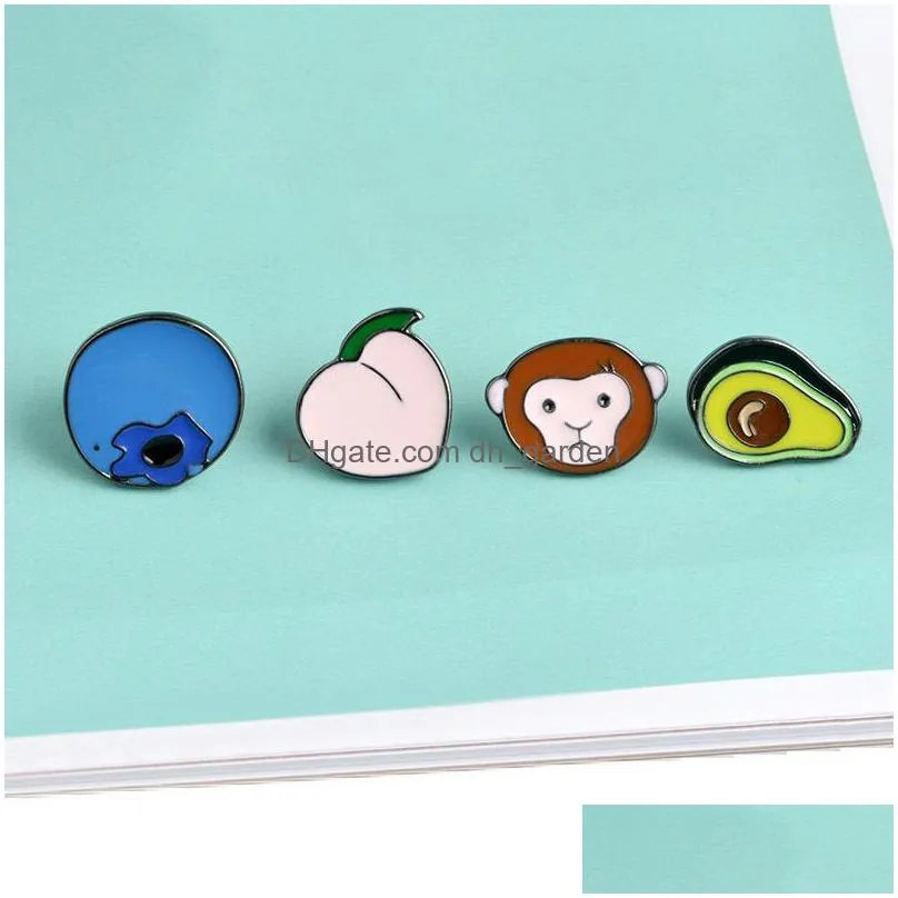 Pins, Brooches Lovely Avocado Monkey Peach Blueberry Metal Pin Brooch For Womenkids Fashion Decoration Shirt Collar School Dhgarden Dhfto