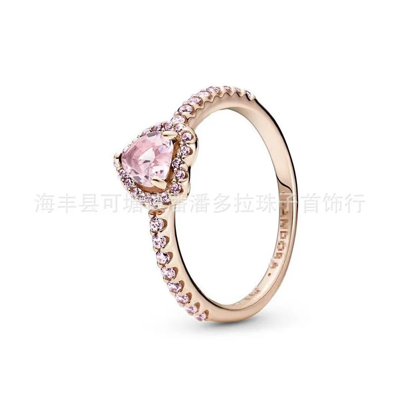 Band Rings 925 Pound Sier New Fashionable Charm Original Ring Red Heart Womens Fl Diamond Rose Gold Gift For Daughters And Drop Deliv Otevc