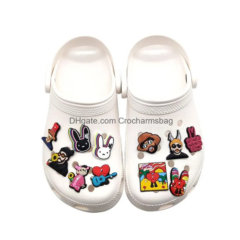 Shoe Parts & Accessories Moq 50Pcs Bad Bunny Pattern Clog Charms 2D Soft Pvc Clog Shoe Parts Accessories Fashion Buckles Decorations F Dhrmr