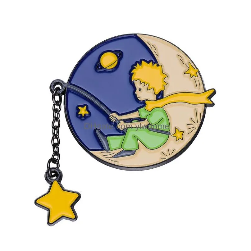 Cartoon Accessories Prince Fox Enamel Pins Custom Moon Star Paper Boat Whale Brooches Lapel Badges Cartoon Jewelry Gift For Kids Frien Dhek6