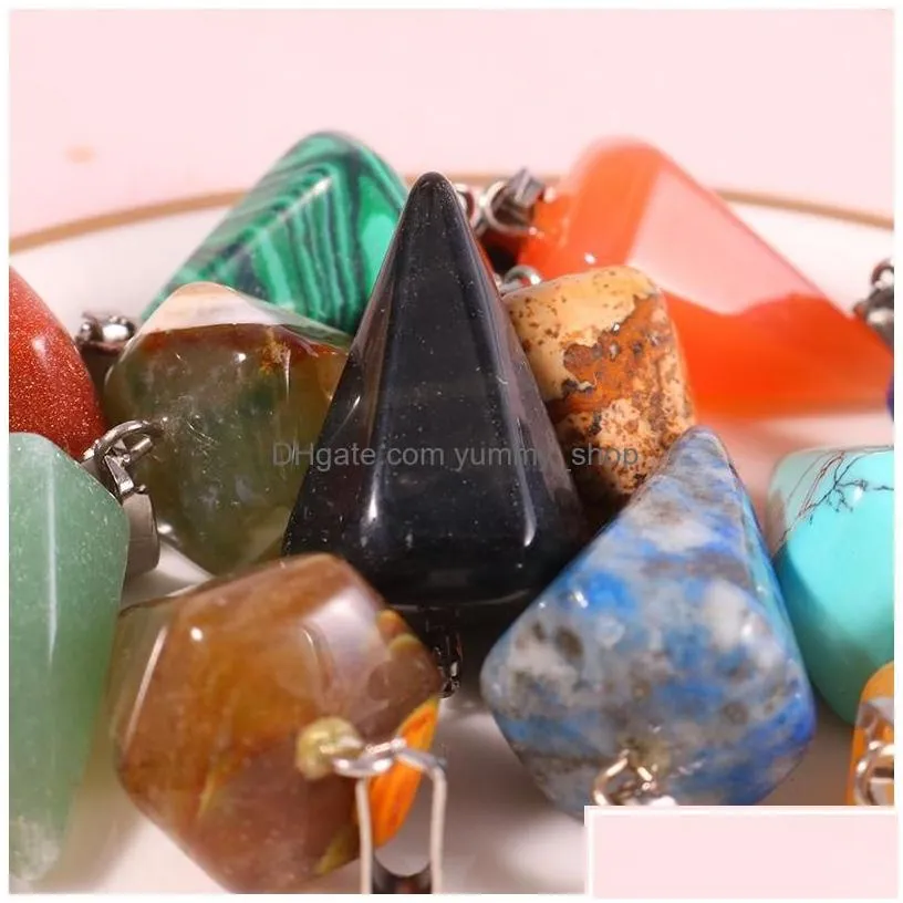 Charms Personality Natural Stone Quartz Crystal Turquoises Opal Tiger Eye Beads Pendant Pendum For Diy Jewelry Making Necklace Drop