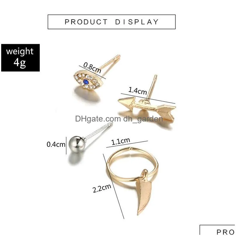 Stud Punk Style Small Arrow Crystal Evil Blue Eye Stud Earring Set For Women Gold Color Geometric With Gift Card Party Jewe Dhgarden Dhomn