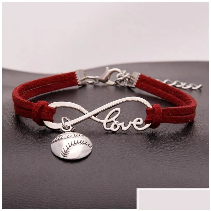 Charm Bracelets American Softball Infinity For Women Men Love Baseball Veet String Rope Wrap Bangle Fashion Sports Jewelry Gift Drop D