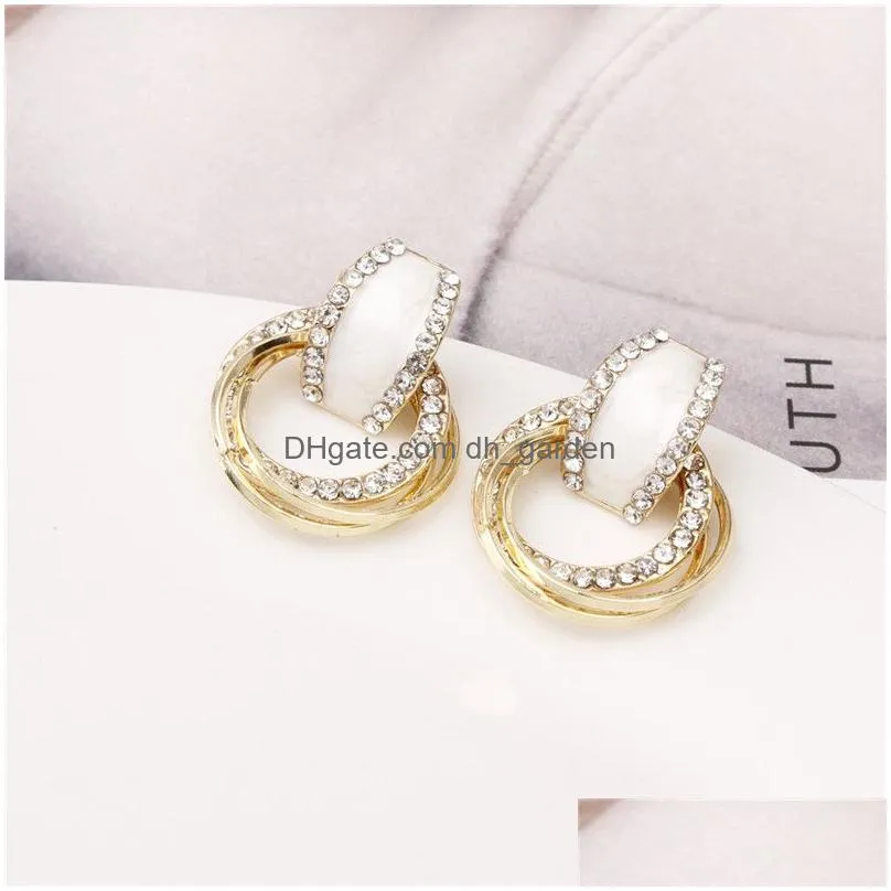 Hoop & Huggie Arrival Geometric Rhinestone Mtilayer Round Stud Earring For Women Trendy Fashion Hoop Drop Jewelry Gift Drop Delivery Dh1Vo