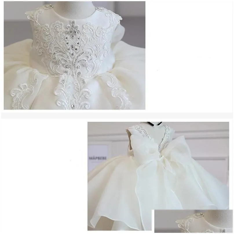 girl`s dresses baptism white ceremony dress girl beading 1st birthday baby elegant princess party christening vestidos