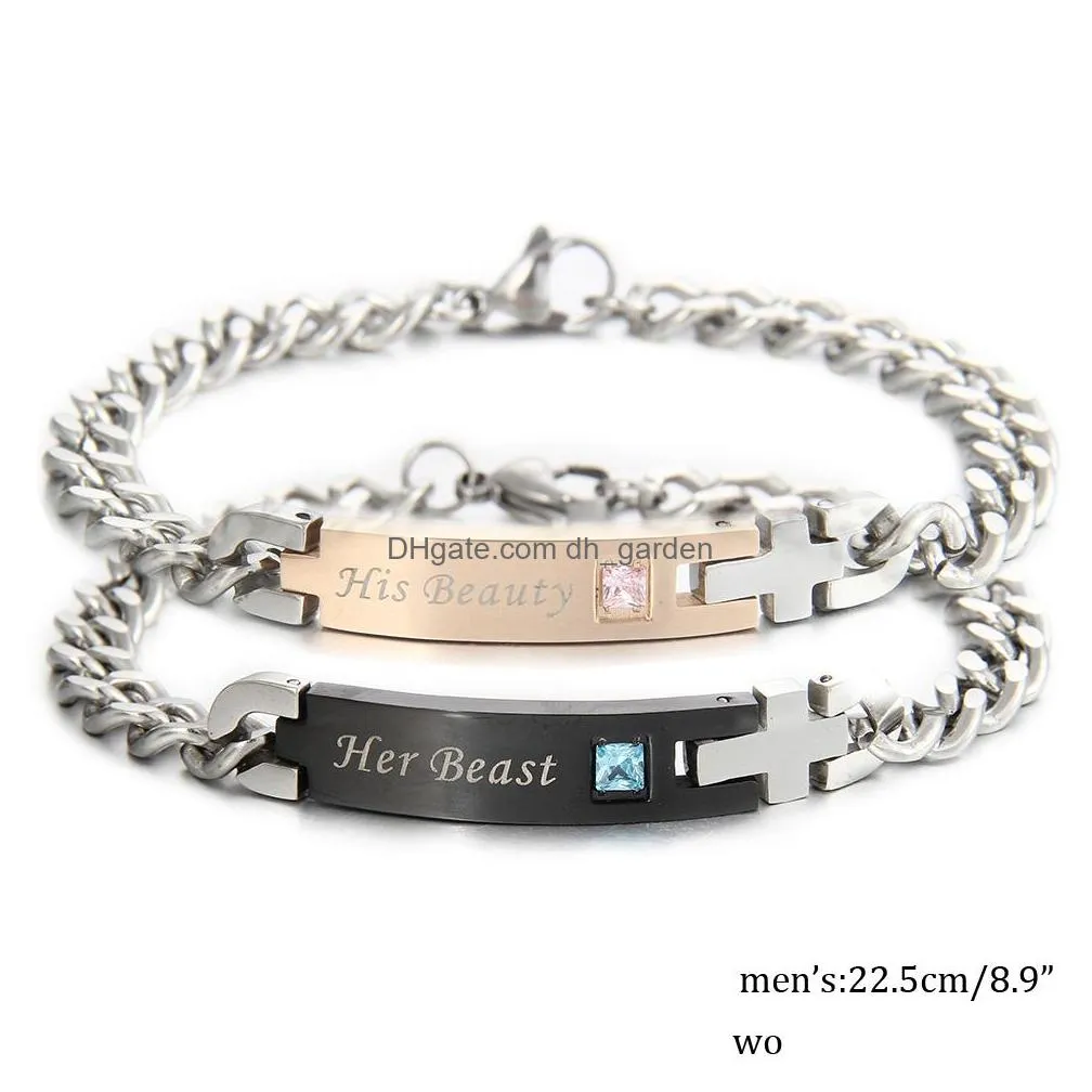 Charm Bracelets High Quality Stainless Steel His Queen Her King Couple Chain Bracelet For Women Adjustable Jewelry Valentin Dhgarden Dhgul