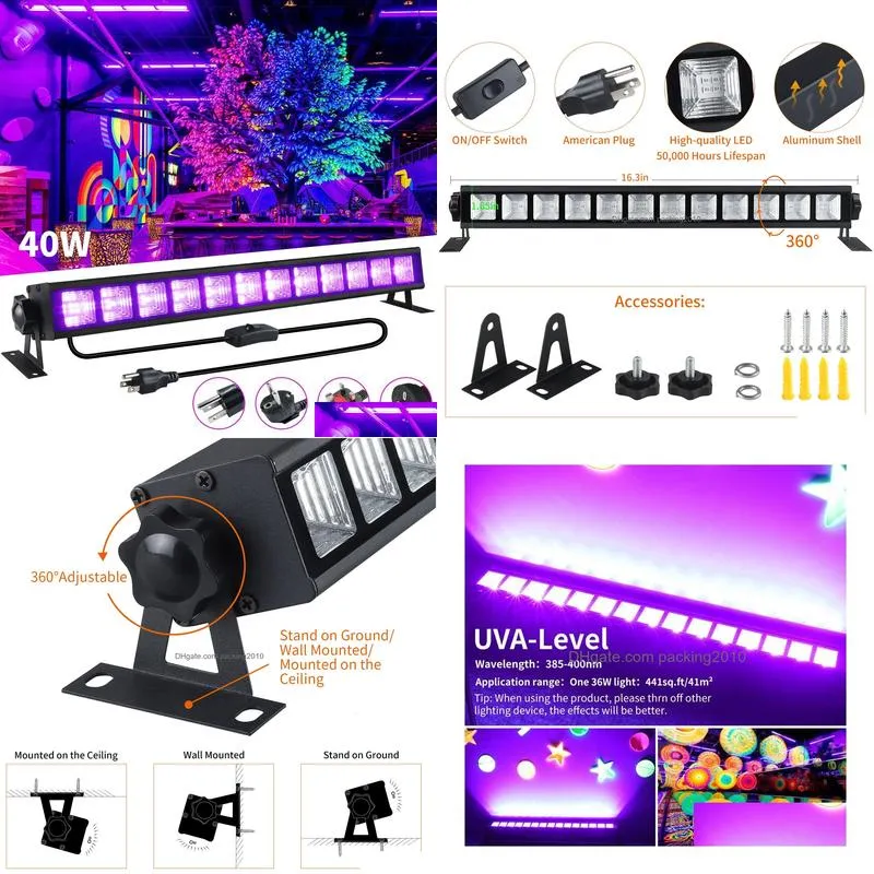 other event party supplies upgraded version 40w uv led black light bar 395nm blacklight flood light apply to the halloween fluorescent party lighting