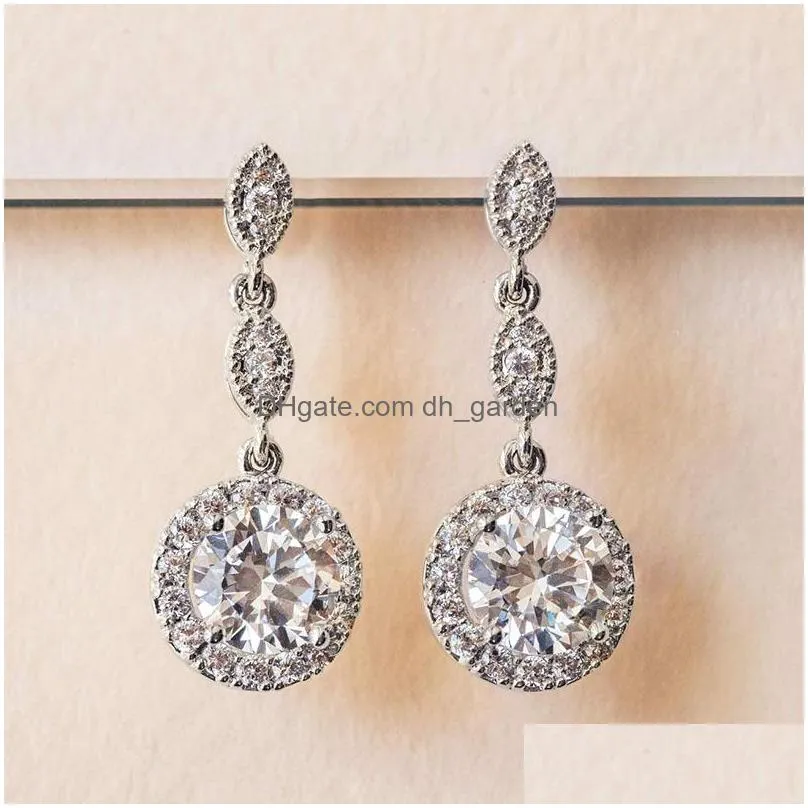 Stud Newest Sier Plated 3A Cubic Zirconia Round Drop Earring For Women Elegant Copper Inlaid Cz Gift Brides Bridesmaids Dro Dhgarden Dh6P4