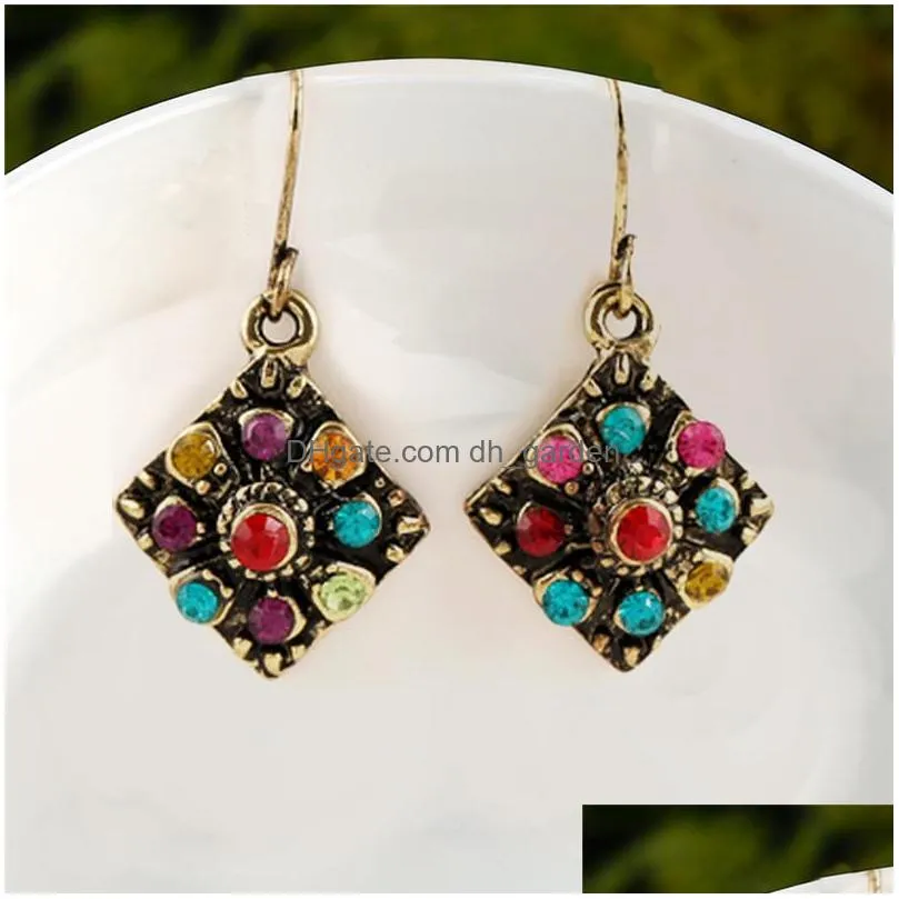 Dangle & Chandelier New Arrival Vintage Gold Colorf Crystal Dangle Earring For Women Fashion Square Bohemian Jewelry Wholes Dhgarden Dhf8G