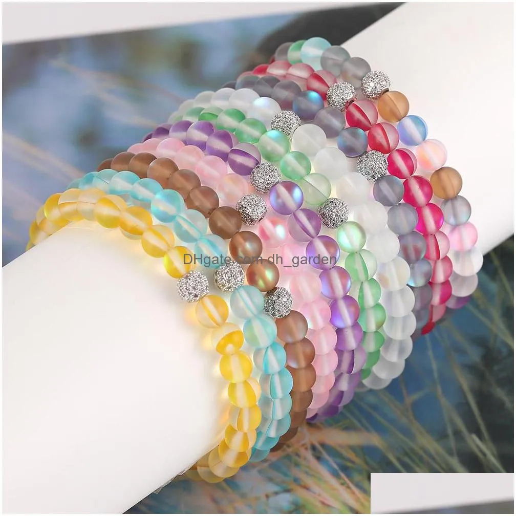 Beaded 2021 Women Men Fashion Natural Flash Stone Beaded Strands Bracelet 8Mm 6Mm Polish Frosted Colorf Crystal Glass Beads Dhgarden Dhisy