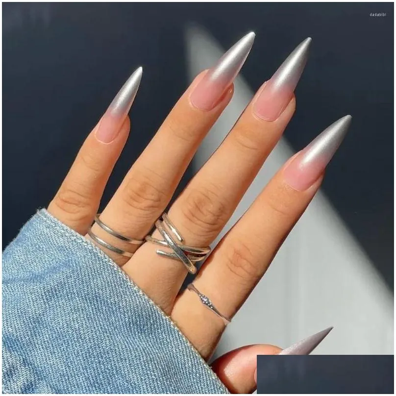 false nails 24 pcs/box long stiletto nail tips gradient black wear full cover manicure patchs press on art girls fingernails