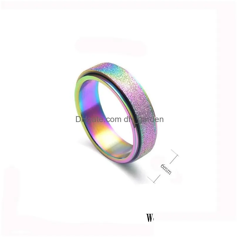 Cluster Rings High Quality 6Mm Colorf Spinner Rings Charm Titanium Steel Matte Engagement For Women Stainless Jewelry Wholesale Drop Dhbz4