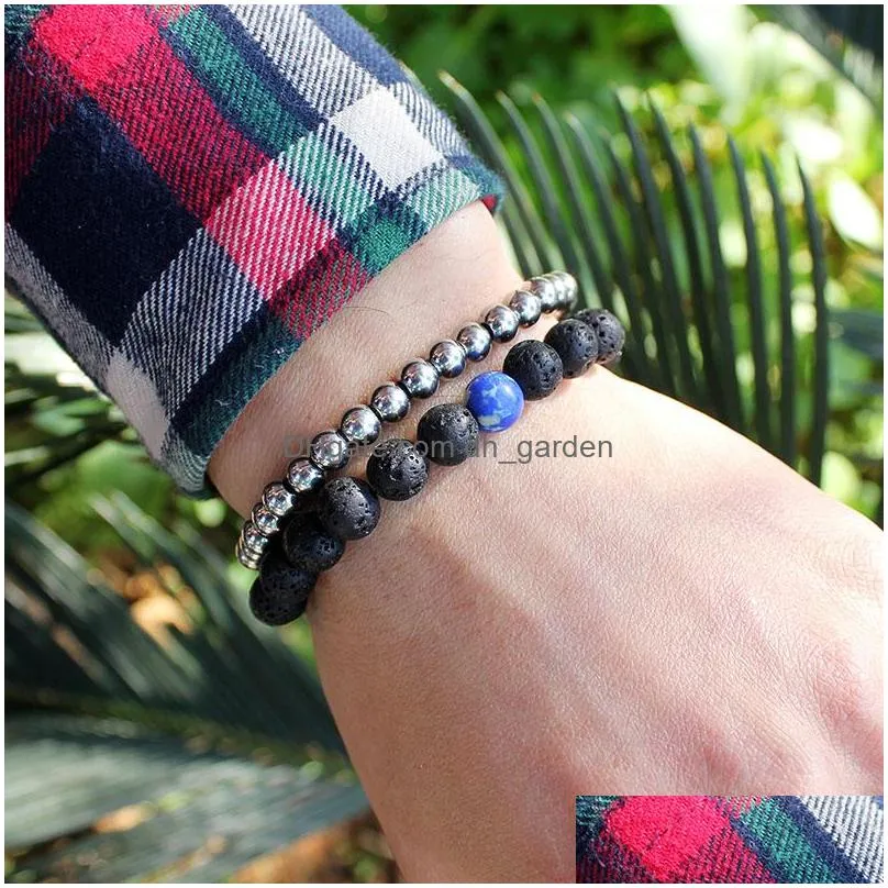 Beaded High Quality Lava Stone Delicate Natural Beaded Bracelet For Men Lover Adjustable Size Bodhi Beads Jewelry Gift Drop Dhgarden Dhapr