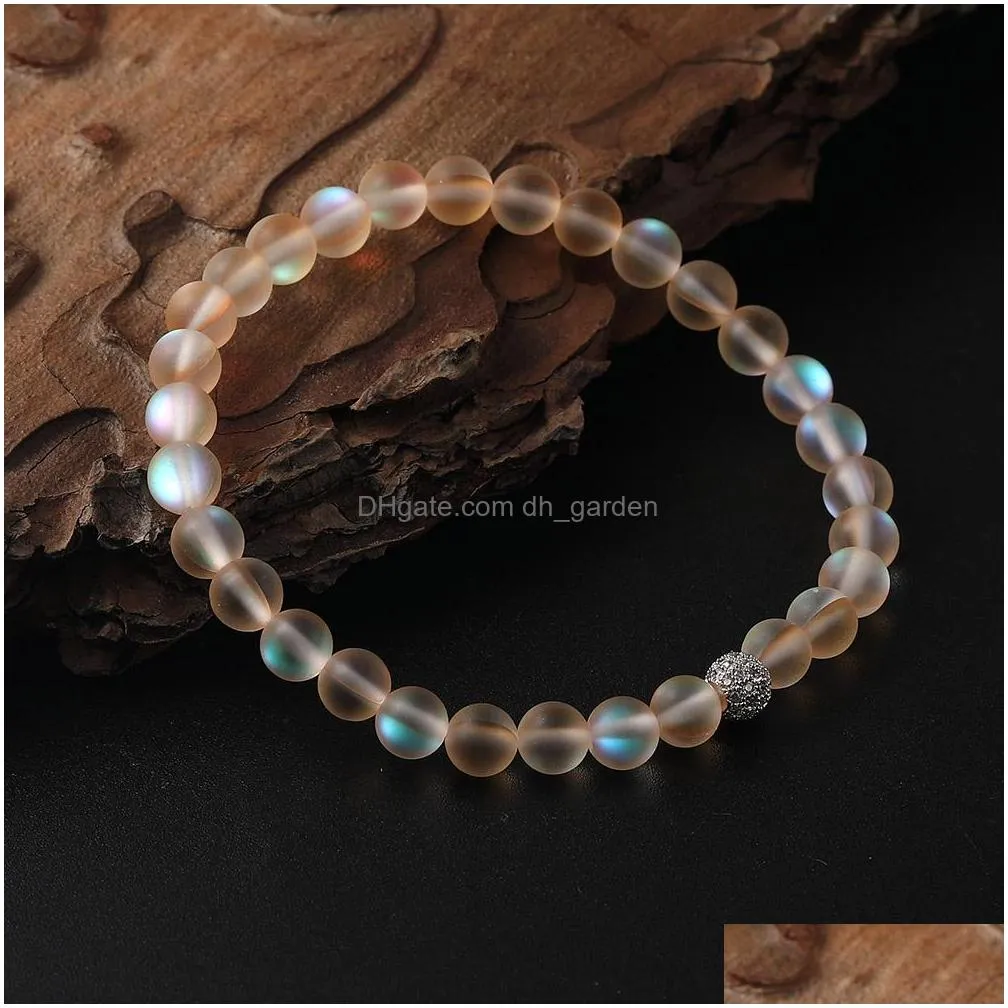 Beaded 2021 Women Men Fashion Natural Flash Stone Beaded Strands Bracelet 8Mm 6Mm Polish Frosted Colorf Crystal Glass Beads Dhgarden Dhisy