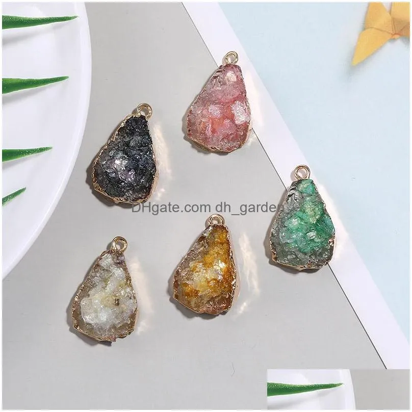 Charms New Resin Druzy Irregar Stone Pendant For Necklaces Bracelet Geometric Natural Charm Gold Women Girls Jewelry Making Dhgarden Dhssv