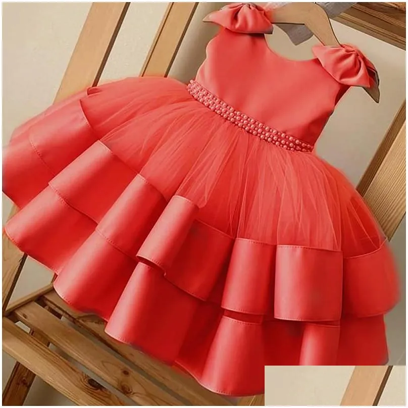 girl`s dresses born baby bownot dress 1 year girls 2nd birthday tutu christening gown wedding baptism clothes infant party wear