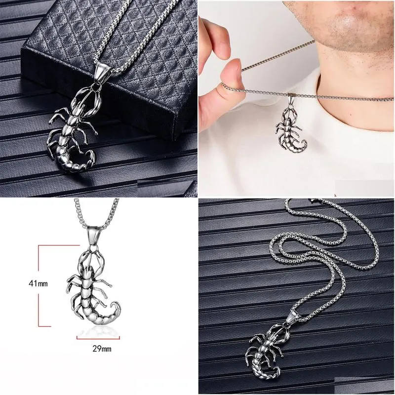 Pendant Necklaces Cool Punk Scorpio Scorpion Pendant Necklaces Male 14K White Gold Necklace For Men/Women Fashion Jewelry 2024 Drop De Ot7Uf