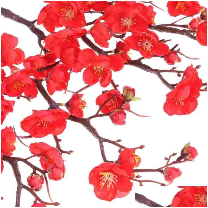 decorative flowers 5pcs 60cm artificial plum blossom fake home wedding decoration (red)