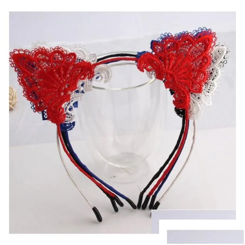 Headbands Y Hollow Lace Headbands Fashion Headdress Cute Cat Ear Cloth Headband Women European And American Hair Accessories Wholesal