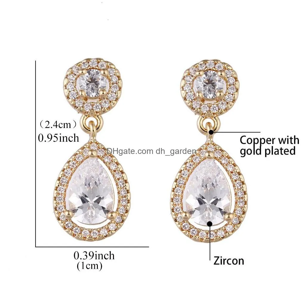 Stud Newest Gold Plated Cubic Zirconia Waterdrop Shape Drop Earring For Women Elegant Copper Gift Brides Bridesmaids Drop D Dhgarden Dhza3