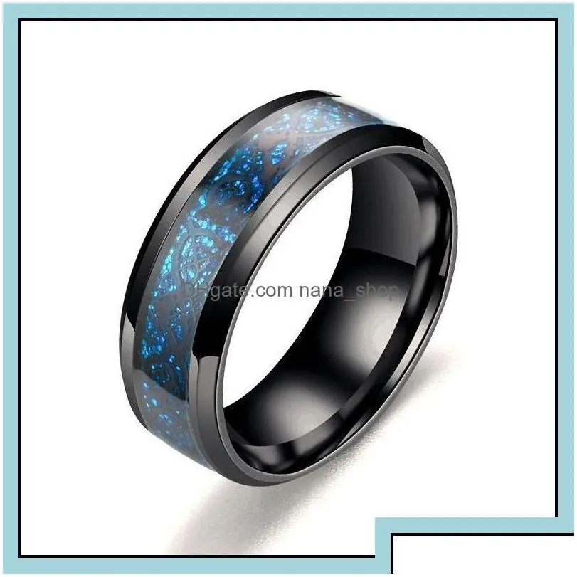 Band Rings Fashion 8Mm Wedding Ring For Men Women Retro Celtic Dragon Inlay Red Carbon Fiber Size 613 Drop Delivery Jewelry Otsud