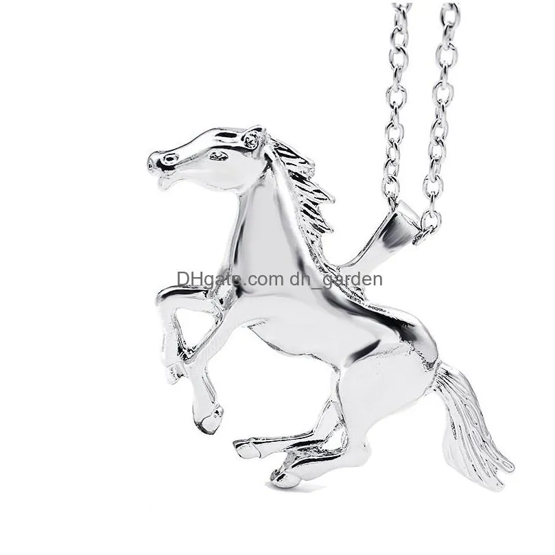 Pendant Necklaces New Arrival Sliver Gold Horse Shape Chain Necklece For Women Girl Cute Animal 64X41Mm Pendants Necklace Lu Dhgarden Dhsxa