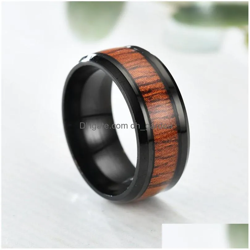 Cluster Rings High Quality 8Mm Tungsten Carbide Round Couple Wedding Rings For Men Women Wood Inlay Sliver Black Finger Ring Simple T Dhgg0