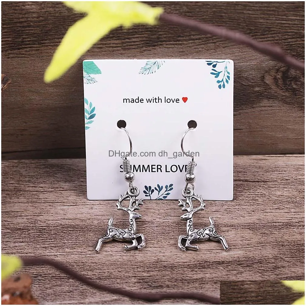 Stud Vintage Sier Horse Elephant Cat Hook Dangle Earring For Women Cute Animal Elk Pendant Earrings Trendy Jewelry With Gif Dhgarden Dhpm1