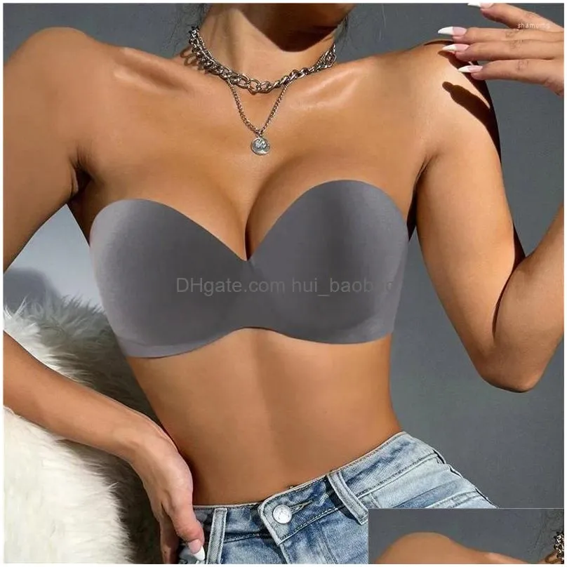 yoga outfit sexy invisible bandeau bra strapless women gathering underwear solid color brassiere intimates breathable tube top