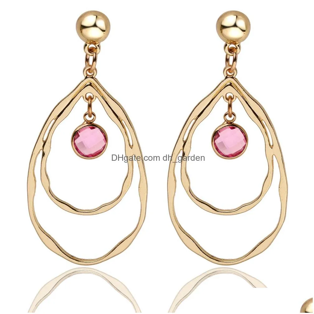 Dangle & Chandelier New Fashion Gold Color Double Hollow Big Waterdrop Dangle Earrings For Women Girl Small Round Crystal Drop Jewelr Dhhwy