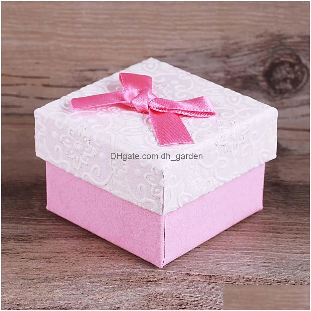 Other Arrival Cute Cardboard Flower Fancy Paper Gift Box For Small Jewelry Sweet Ribbon Bow 464634Mm 4 Color Wholesale Drop Delivery J Dh0Ib