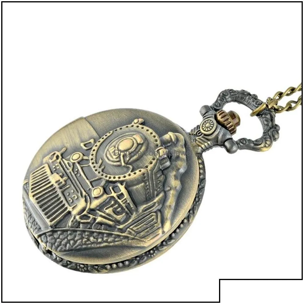 Pocket Watches Train Theme Fl Quartz Engraved Fob Retro Pendant Watch Chain Gift Fire Fighter Drop Delivery 2021 Yjlqq